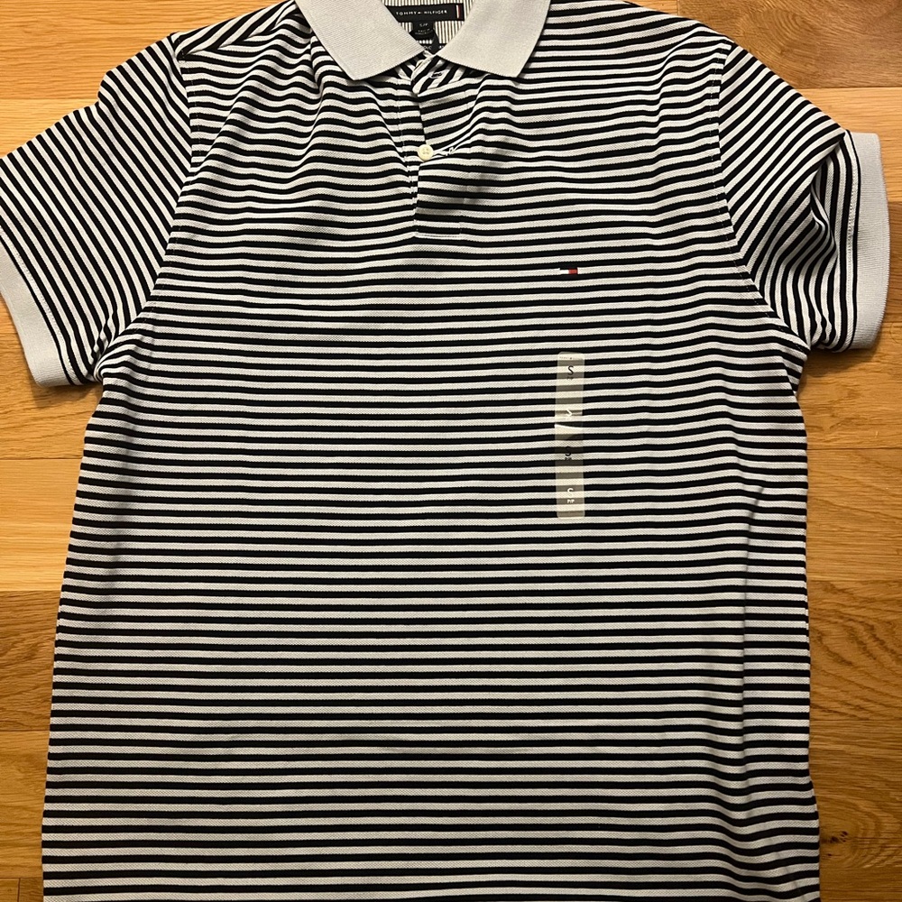 Tommy Hilfiger Navy and White Striped Polo